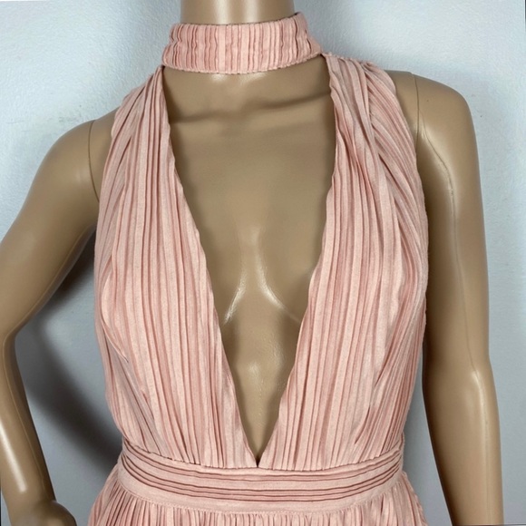 NBD REVOLVE PINK PLUNGING V-NECK PLEATED MIDI DRESS - Picture 3 of 10